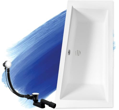 Baignoire d'angle originale en acrylique Blanche Intima 150 x 85 cm Kit complet avec pieds et bonde automatique exclusif chromé, fabriqué en UE, 3 en 1