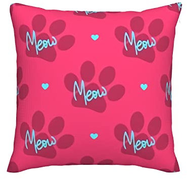 Niedliche Katzen-Fußabdruck-Kissenbezüge, Text Meow, Deko-Kissenbezüge, dekorative Kissenbezüge für Couch, Sofa, Schlafzimmer, Stuhl, Auto