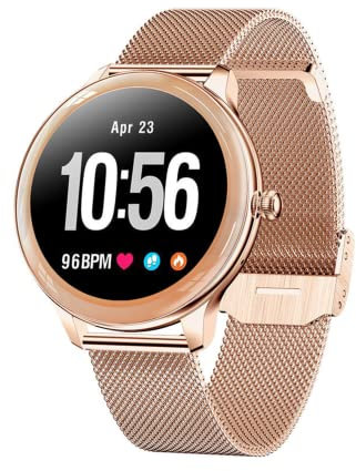 XWATCH Lady Pro, Montre connectée Femme, Appels, SMS, Sport et Santé, Enfant, Autonomie 7 Jours… (Rose Bracelet Milanais)