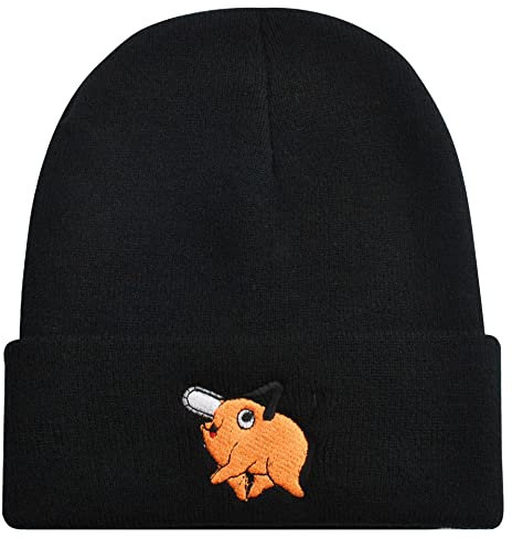 Roffatide Anime Chainsaw Man Beanie Hat Pochita Denji Skull Caps Winter Knit Hat for Boys Girls Embroidered Beanie Cap