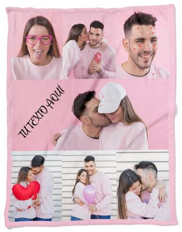ZPUBLI+ Manta Personalizada con Foto y Texto. Manta Collage. Manta sofá y Cama. Regalo Original de Navidad, cumpleaños, Aniversarios, San Valentín, papá, mamá, Regalo para Parejas. (7 Fotos, 105x75)
