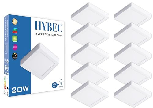 CLAR - Downlight LED Superficie 20W Cuadrado, Plafones para Techo LED, Aplique LED Superficie para Techo, Plafones LED, Plafon LED Techo Cuadrado, Luz Fría 6500ºK (Pack 10)