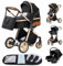 YAZOCO kinderwagen 3 in 1 Buggy Babybett Komplett Set Einem Klick Zusammenklappbarer Kinderwagen, KombiKinderwagen Aluminiumrahmen für Neugeborene Sitzzubehör (4 schwarz)