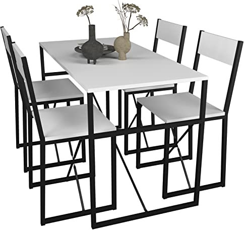 VCM 5-TLG. Holz Metall Essgruppe Küchentisch Esstisch Set Tischgruppe Tisch Stühle Insasi L