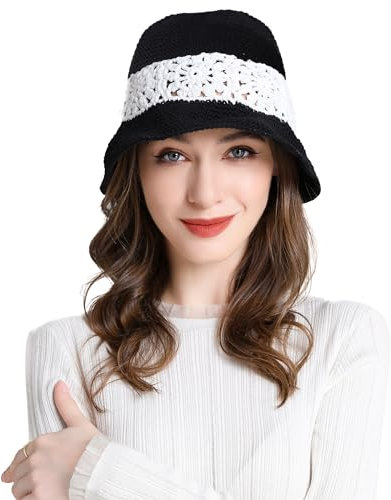 ZLYC Damen Winter Fischerhut Mode Strick Cloche Mütze Einfarbiger Warm Hut(Gehäkeltes Schwarz)