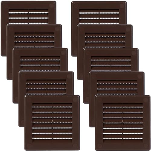Vent Systems 7,6 x 7,6 cm (dimensioni di apertura) – Confezione da 10 – Copertura in plastica marrone – Griglia di ventilazione quadrata piatta – deflettore di ventilazione – HVAC 10,2 x 10,2 cm