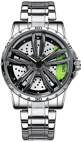 rorios Herrenuhren Auto Rad Felgennabe Uhr Analoge Quarz Armbanduhr Mode Sport Uhren 3ATM wasserdichte Uhr Männer Skelett mit Edelstahl Armband