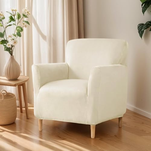 OKYUK Housse de Fauteuil en Velours Luxueux avec Accoudoirs, Extensible, Antidérapante pour Salon, Adaptée aux Animaux Domestiques (Beige)