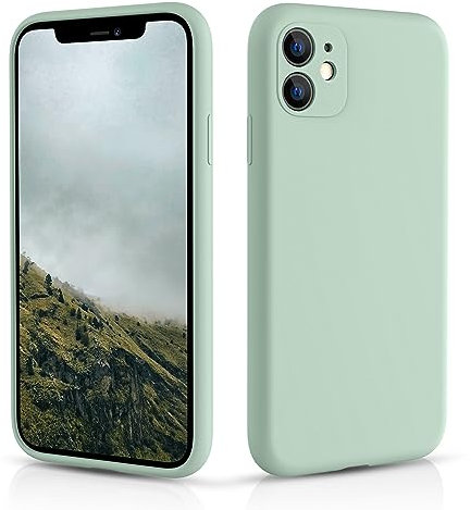 CALOOP Slim-Fit for iPhone 11 Case,Skin Soft Liquid Silicone,Sturdy Hard Frame Shockproof Cover with Anti-Scratch Microfiber Lining,Full Protection for Screen and Lens,6.1 inch(Mint Green)