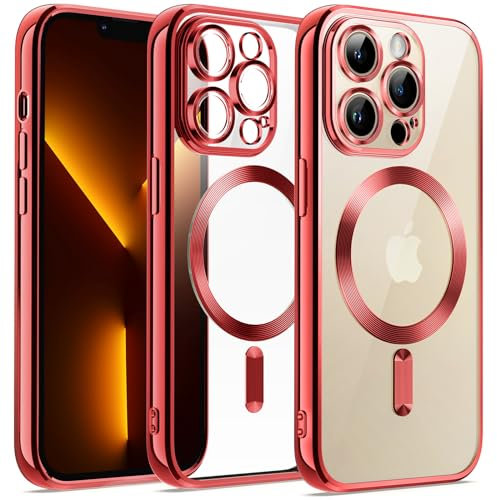 JETech Soft Clear Case for iPhone 13 Pro 6.1-Inch, Camera Lens Full Protection, Compatible with MagSafe Wireless Charging, Shockproof Electroplated TPU Phone Cover (Bright Red)