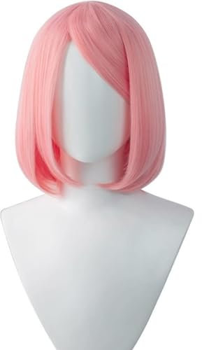Anime Haruno Sakura Cosplay Perücke, Rosa Bob Kurzhaar Perücken Rollenspiel Perücken Mit Kostenloser Perücke Cap, Für Halloween Party