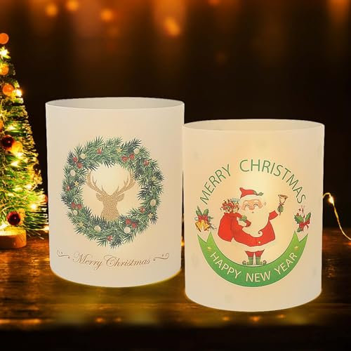 TGFIX 12 Stück Weihnachten Windlicht Tischdeko Weihnachtsmann Windlichter Tischdeko Weihnachtsdeko Weihnacht Tisch Dekoration Christmas Table Decoration Geeignet für Teelichter Kerzen