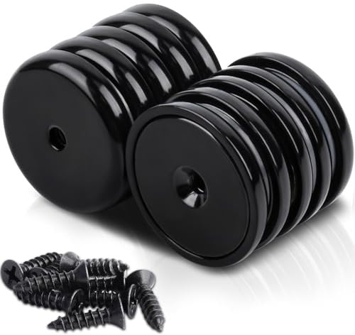 FPMYB 10 Stück Magnete Stark 32x7 mm Schwarz, Neodym Magnete Extra Stark 45 KG Kraft mit Loch und Kapsel Magnete Stark für Küchen, Badezimmer, Büros, Lager