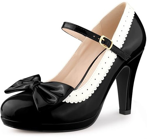Perphy Bow Platform Ankle Strap Stiletto Heels Pumps for Women Black 3.5 UK/Label Size 6 US
