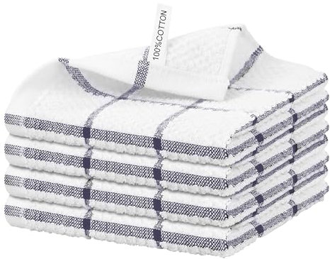Nialnant 4 stracci per la pulizia, 100% spugna di cotone per lavare i piatti, strofinacci per piatti ad asciugatura rapida, strofinacci per cucina, a quadri viola, 30,5 x 30,5 cm