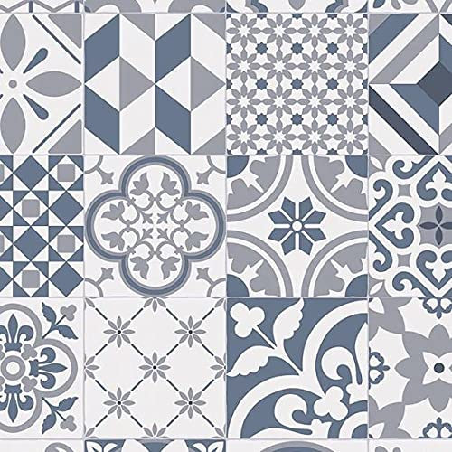VINYL FLOORING UK Grey Blue White Designer Vinyl Flooring forLivingRoom, Commercial, Hallways, Kitchen, 2.7mm Thick Cushion Backed Vinyl Sheet, Waterproof Lino Flooring-1m(3'3) X 2m(6'6)-2m²
