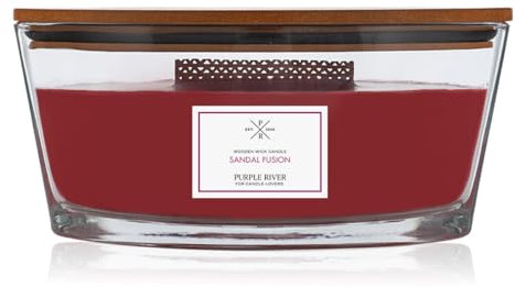 Purple River Candle Duftkerze im Glas mit Deckel | Sandal Fusion | Duftkerze Sandelholz | Duftkerze Holzdocht | Kerze im Glas | Raumduft für Zuhause