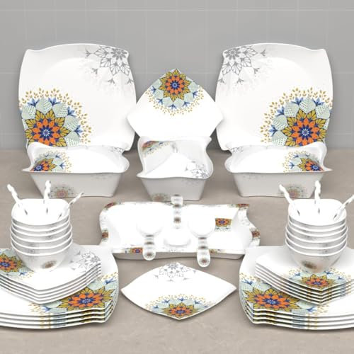 Service de table rond en mélamine - Service de table imprimé pour la cuisine - 40 pièces
