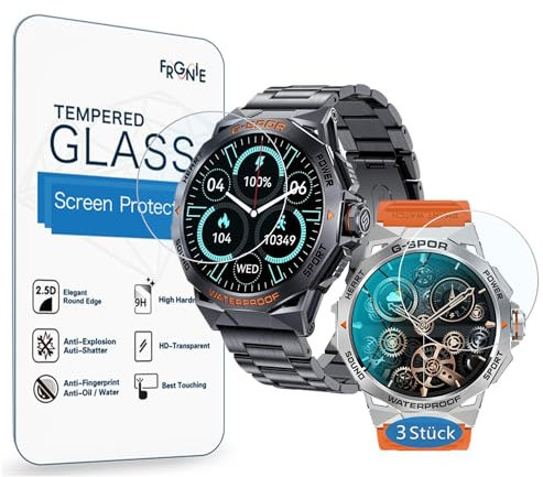 Frgnie Protector de pantalla compatible con FEELNEVER 2024 New EF3 Smartwatch 1.43 (paquete de 3) Protector de pantalla de vidrio 9H compatible con FOXBOX, LIGE, ESFOE EF3 Military Smartwatch Men