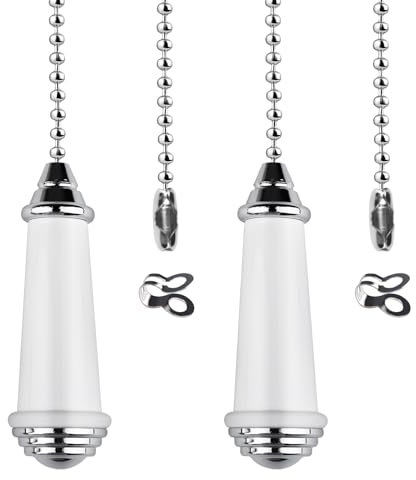 TXErfolg 2Pcs Pull Chain Extension with Chrome Handle - 85cm Ball Chain for Bathroom Ceiling Light and Fan Switch, Shower/Toilet/Blinds (White)