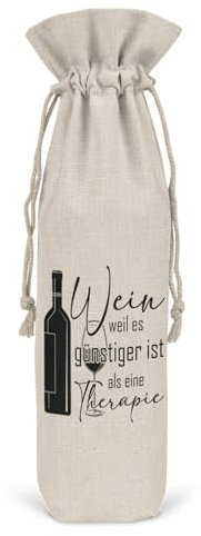 LIEBTASTISCH - Wein, Weil es günstiger ist als eine Therapie - Geschenkverpackung für Flaschen - 35cm x 15cm - Geburtstagsgeschenk Freundin - Frauen - Frau - Geburtstag - Flaschenbeutel