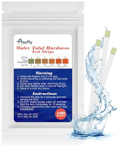 Pawfly Bande de test de dureté de l'eau 100 pièces kit de test d'eau dure, kit de test de qualité de l'eau pour l'eau potable, adoucisseur d'eau, calcium et magnésium