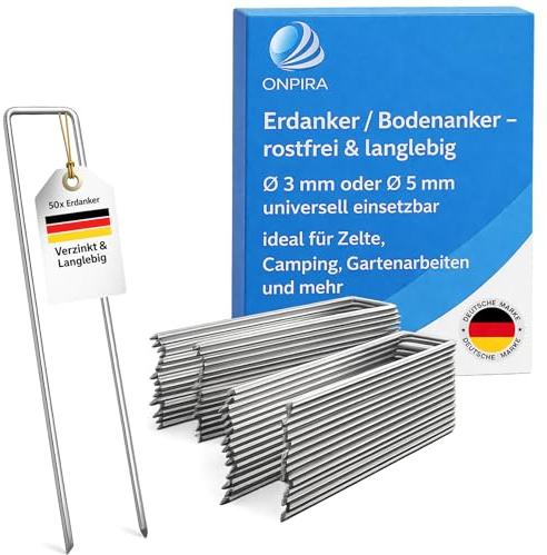 Onpira® 50 Stück Erdanker Bodenanker Ø 5mm - 20 cm lang verzinkt - Erdhaken Garten Pflanzenhaken Bodenhaken Unkrautflies U Form-Boden Heringe Erdnägel stabil für Gewächshaus Camping Zelt Befestigung