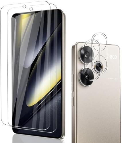 Phlleyaa Protector de Pantalla para Xiaomi Poco F6 Pro,Cristal Vidrio Templado 2 Piezas y Protector de Lente de Cámara 2 Piezas,9H Dureza Anti-Arañazos para Xiaomi Poco F6 Pro Vidrio Templado