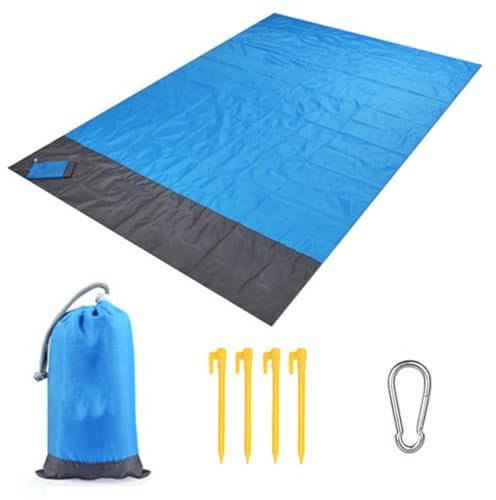 DHWEKU Tapis de Plage 210 x 200cm Anti Sable, Couverture de Plage Large Imperméable Compact Natte de Plage pour Plage, Camping, Picnic, Voyage (Bleu)