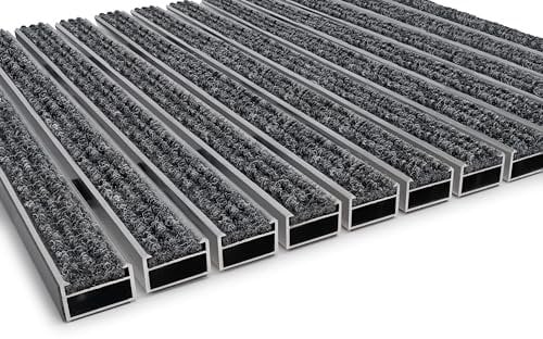 Sellon24 Aluminium Fußmatte H=12 mm Fußabstreifer Innenbereich Fussabtreter Eingangsmatte Textil Bürste Gummi Schmutzfangmatte (Clean Ryps, B:100 x L:80cm)