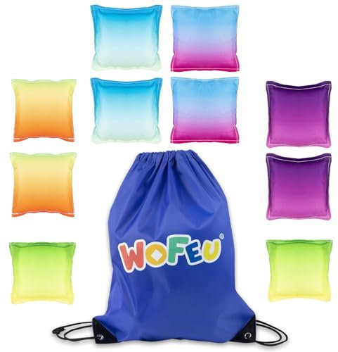 WOFEU 10 Stück Cornhole Säckchen,Cornhole Bohnensäcke Set für Kinder werfen Spiel Familie Spiele werfen Bohnensäcke für Cornhole Party Supplies enthält Tote Bag(Farbverlauf)
