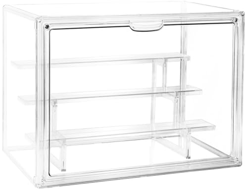 Cutora Clear Acrylic Display Case, 3 Tier Acrylic Blind Box | for Figures, Dustproof Storage Organizer with Magnetic Door for Action Figures, Stackable Collectibiles Showcase for Doll Toy