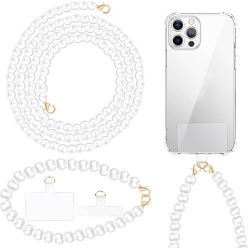 2Pcs Universal Phone Wrist Strap und Mobile Phone Chain with Tether Patch | Phone Strap Wrist Handmade Pearl Beads Cell Phone Bracelet,Smartphone Chain Beads for Phone Case Shoulder Bag