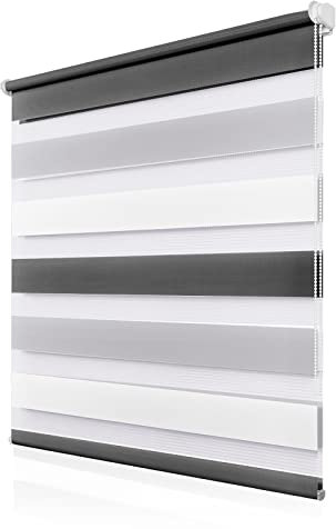 Doppelrollo Klemmfix ohne Bohren 90x150cm(BxH), Rollos für Fenster ohne Bohren Weiß-Grau-Anthrazit, Duo Rollo Klemmrollo, Lichtdurchlässig & Sichtschutz,Fenster Rollo für Innen