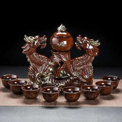LIUBI Drachen-Teeservice, Teeservice, hochwertiges Kung-Fu-Teeservice, Keramik-Teekanne, Teetassen-Set, Reise-Teeservice, automatisches Teeservice