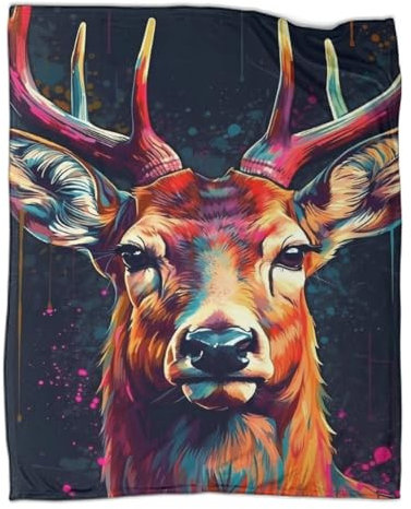 GQmoney Flanell-Fleece mit Hirschmotiv, leicht, gemütlich, Flanell-Tagesdecke für Erwachsene, Bedruckt, Überwurfdecke für Schlafsofa, 180 x 200 cm
