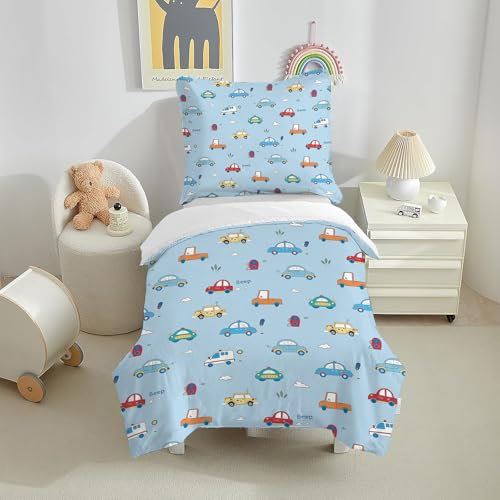 CINYE Cars Bettwäsche 135x200 cm FüR Kinder Jungen Mädchen Mit 80×80 cm Kissenbezug 3D Gedruckt Muster Blau Bettbezug Microfaser