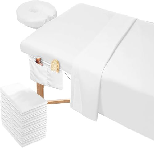 3 Set aus Mikrofaser Massagetischlaken, Bestehend aus 3 Massage-Spannbettlaken, 3 Massagebettbezügen, 3 Massage-Gesichtsauflagen für Schönheitssalons, Spas und Friseursalons (Weiß)