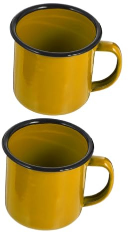 Alipis 2 Pcs Retro Enamel Coffee Mugs Yellow Enamel Drinking Cups for Home and Travel Vintage Style Camping Tea Mugs Lightweight and Sturdy