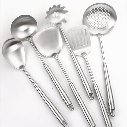 Felenny Juego de 6 utensilios de cocina de acero inoxidable wok espátulas cucharones cucharones cuchara espaguetis servidor