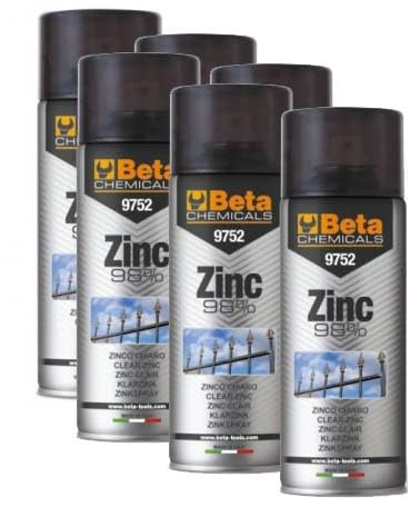 BETA 9752 Chemicals 6 Bombolette Vernice Spray Zinco Chiaro, 400ml | Elevato Potere Coprente, Zicatura per Ferro Zinc 98%