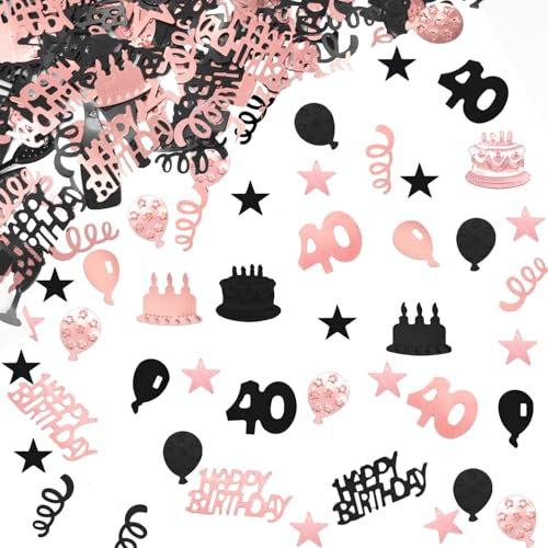 40 Confettis Anniversaire,40 Anniversaire Deco,40 Confetti deko Paillettes,40 Happy Birthday Décoration de Table Noir et or rose