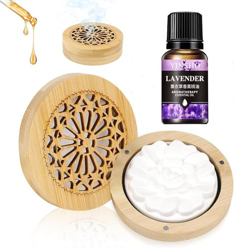 Duftstein für Ätherische Öle Diffuser Ätherische Öle Klein mit Hölzerner Räucherkiste + Lavendelöl Ätherisches Öl 10ml für Aromatherapie in Schlafzimmer, Badezimmer, Büro, Auto, Reisen, Kinderzimmer