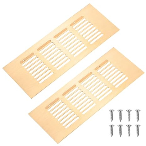 M METERXITY 2Pcs Door Vents 8x3In/200x80mm with 8 Screws [Brushed Gold] | Interior Doors, Aluminum Alloy,Ventilation Grille for Cabinet,Wardrobe,Shoe Cabinet Rectangle Air Vent