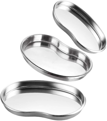 3 Pcs Stainless Steel Kidney Tray, Metal Sterilised Surgical Tray, Reusable Kidney Dish, Kidney Dish Curved Medical Tray, for Tattoo Instrument Supplies, Dentistry