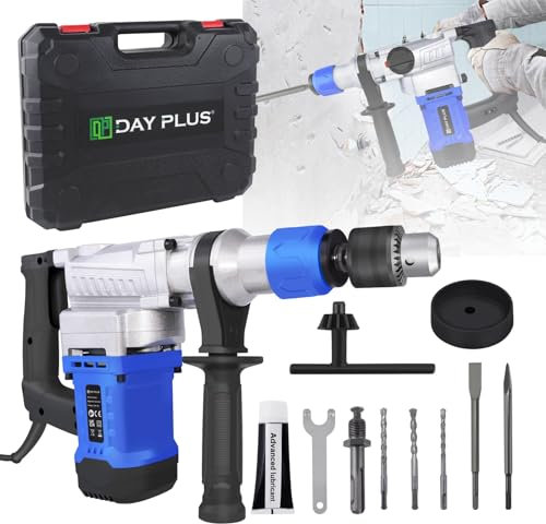 SDS Plus Corded Rotary Hammer Drill 1800W Multifunctional Electric Hammer, Electric Drill, Concrete Crusher,3 Mode Drilling/Hammer/Chisel,6 Variable Speed,360° Auxiliary Handle