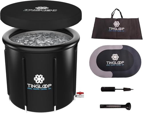 Bañera de Hielo Tingloop Cool | Con alfombra, termómetro y cubierta isotérmica incluído: bañera inmersión fría de +400 litros para recuperación, piscina de inmersión portátil de 4 capas - 80 x 70 cm