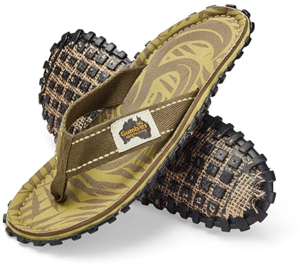 Gumbies Islander Flip-Flops | Unisex Classic Canvas Flip-Flops with Recycled Rubber Outsole & Cotton Footbed | Contoured, Lightweight & Everyday Comfortable | Khaki G | EU 44