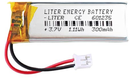Akku 601235 LiPo 3.7V 300mAh 1.11Wh Wiederaufladbar mit Stecker PH2.0 (JST-PHR-02) Typ B Lithium: Achten Sie auf die Übereinstimmung der Polarität des Gerätes 37x12x6mm (PH2|300mAh|601235)