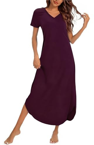 Marvmys Women’s Nightdresses Soft Cotton Nightshirt V Neck Plus Size | V Neck Casual Sleep Dress Nightgown Sleepwear